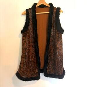VTG Y2K Snakeskin Faux Fur Vest Womens M Brown Black Festival Leopard Statement